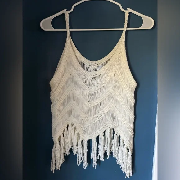 Rebellion Cream Fringe Tank Top - Picture 3 of 4